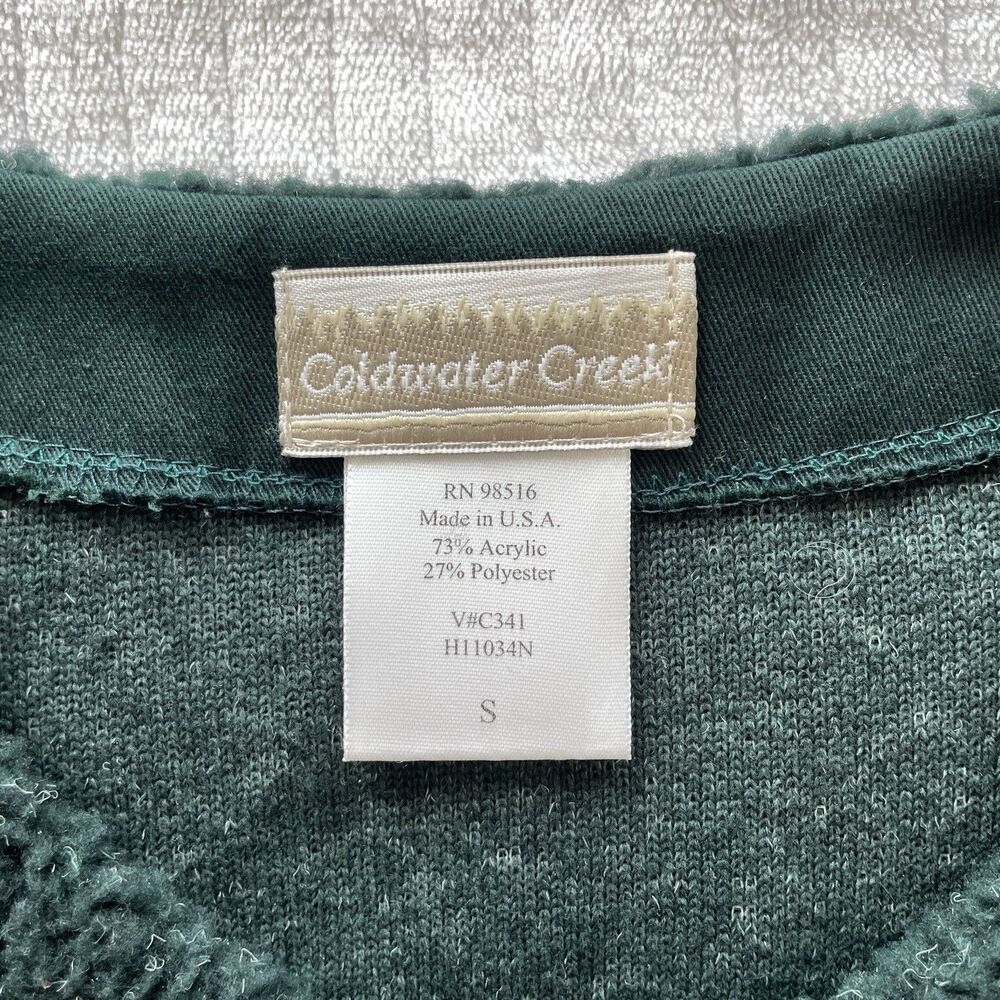90s Vintage Coldwater Creek Green Sherpa Cardigan Jacket Wolf Buttons Womens S - Picture 7 of 11